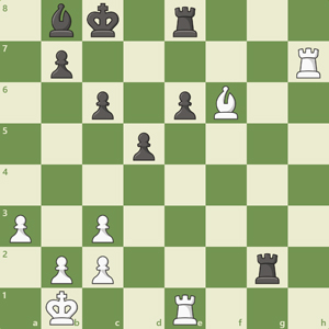 1bk1r3/1p5R/2p1pB2/3p4/8/P1P5/1PP3r1/1K2R3 w - - 0 1